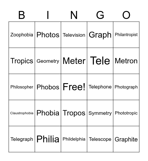 Roots 1-7 Bingo Card