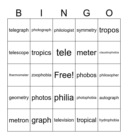 roots Bingo Card