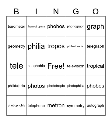 Roots 1-7 Bingo Card