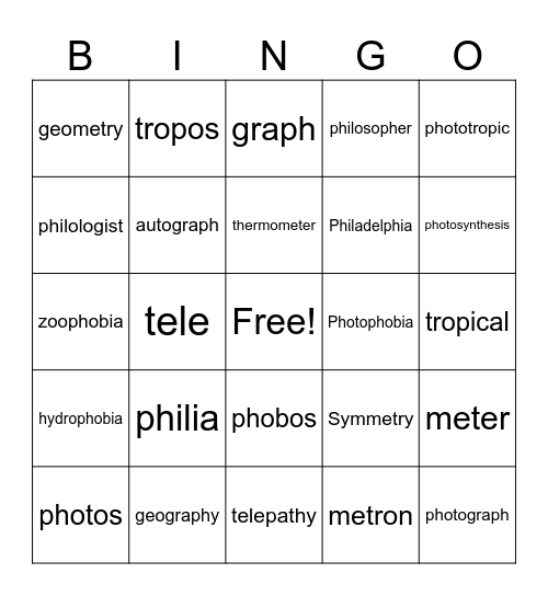 Roots 1-7 Bingo Card