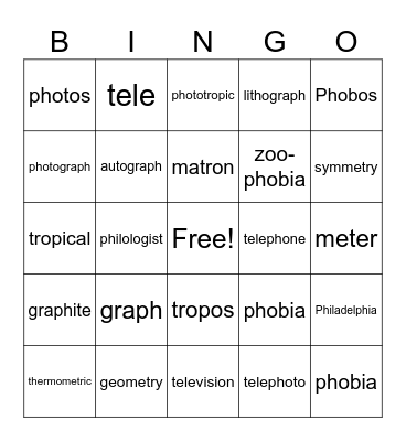 Roots 1-7 Bingo Card