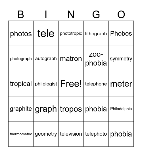 Roots 1-7 Bingo Card