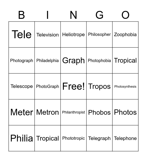 Roots 1-7 Bingo Card