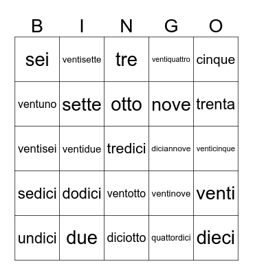 I Numeri 1-31 Bingo Card