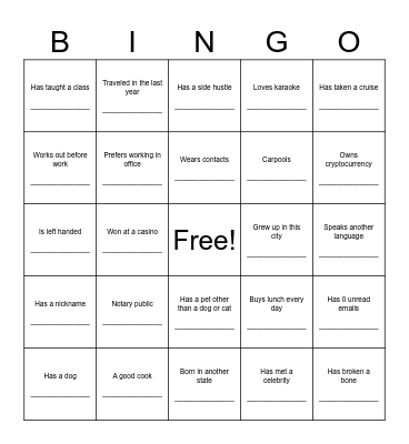 Icebreaker Bingo Card