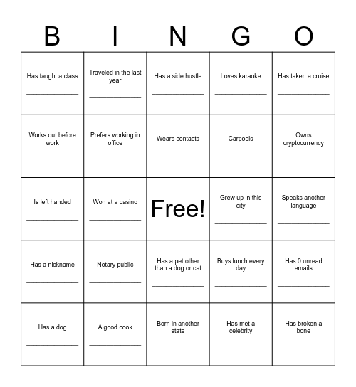 Icebreaker Bingo Card