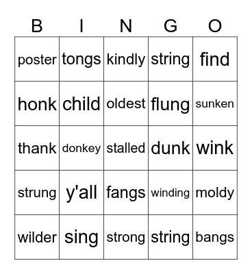 Family Words Bingo Card