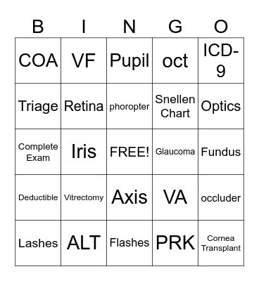 Ophthalmology Bingo Card