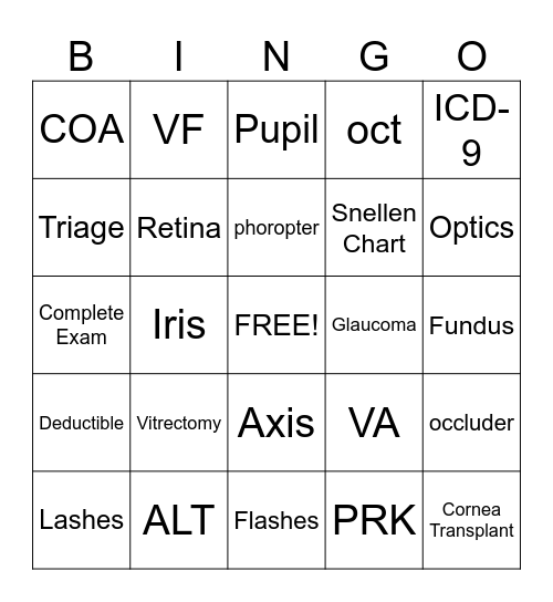 Ophthalmology Bingo Card