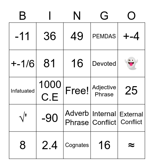 Math Bingo 9/15/23 Bingo Card