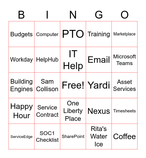 Asset Services Bingo! Bingo Card