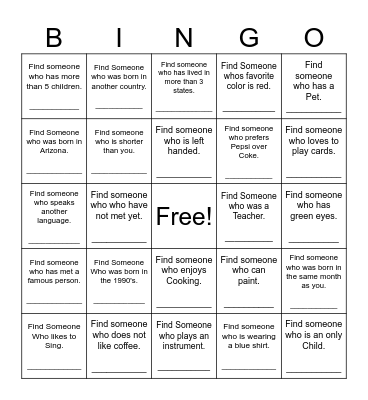 Find Someone Who Bingo Card