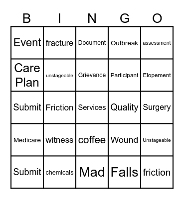 Staff FUN day Bingo Card