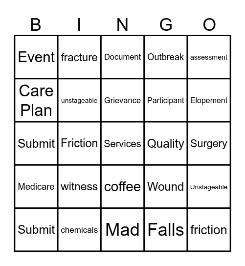 Staff FUN day Bingo Card