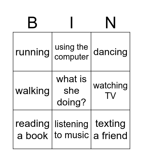 THE PRESENT CONTINUOUS BINGO Card