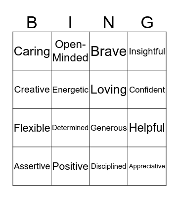 Personal Strengths Bingo Card