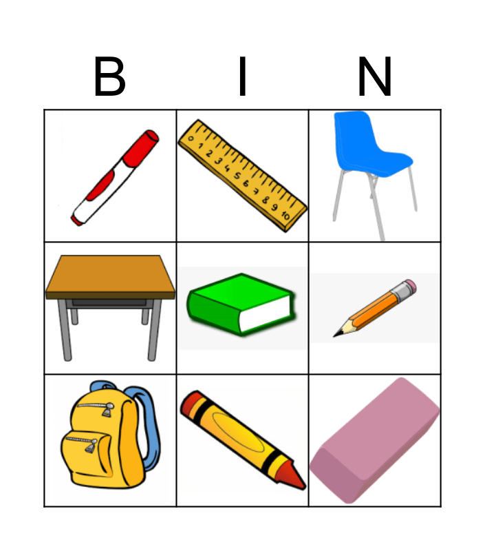 Classroom Objects Bingo Card