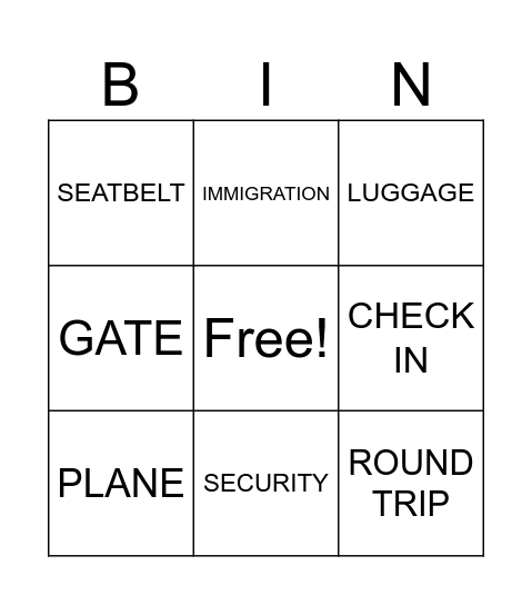 AIRPORT Bingo Card