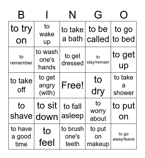 Verbos Reflexivos Bingo Card