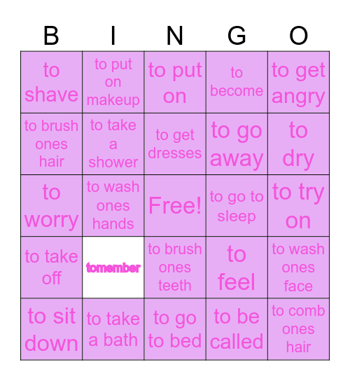 Los Verbos Reflexicos Bingo Card