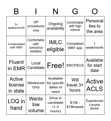 Warm Doc/Hot Doc Bingo Card