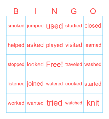 Past Simple Regular Verbs Bingo Card