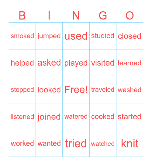 Past Simple Regular Verbs Bingo Card