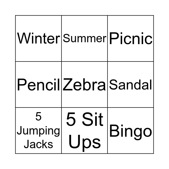 Syllable Bingo Card