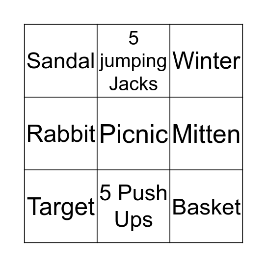 Syllable Bingo Card