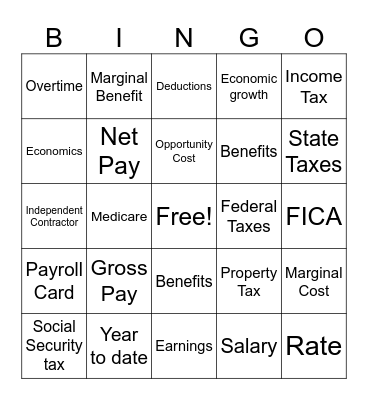 Econ Friday Bingo  Income/taxes Bingo Card