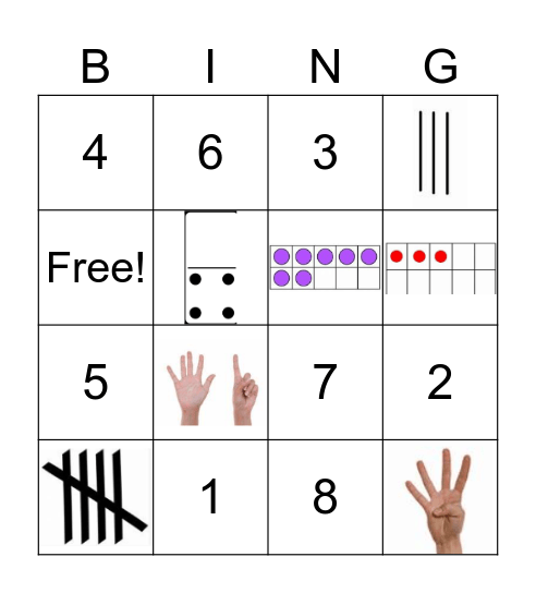 Numbers 1-8 Bingo Card