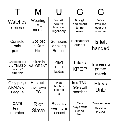 Orientation Scavenger Hunt Bingo Card