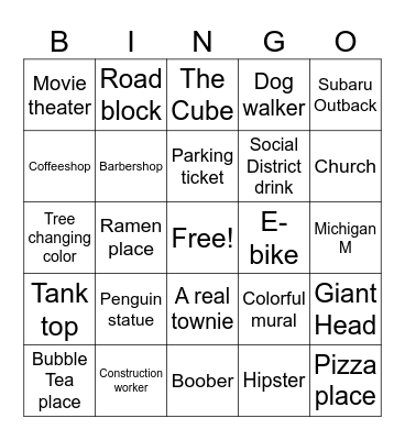 Pedal Saloon Ann Arbor Bingo Card