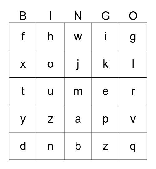 Alphabet Bingo! Bingo Card