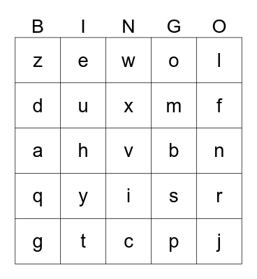 Alphabet Bingo Card