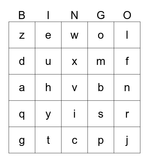 Alphabet Bingo Card