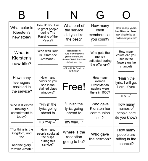 Kiersten's BINGO Card