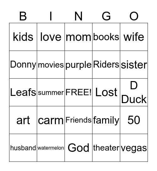 Untitled Bingo Card