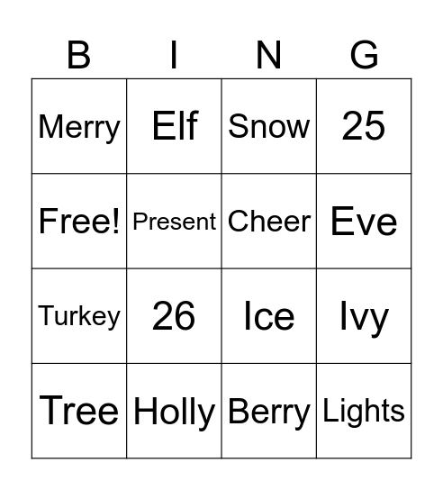 Xmas Bingo Card Bingo Card