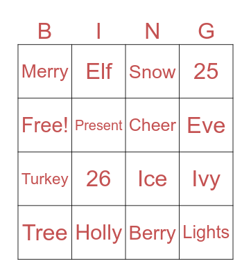 Xmas Bingo Card Bingo Card