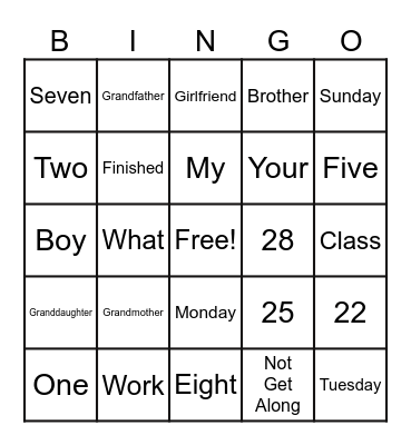 ASL Unit 1 & 2 Bingo Card