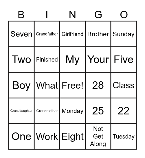 ASL Unit 1 & 2 Bingo Card