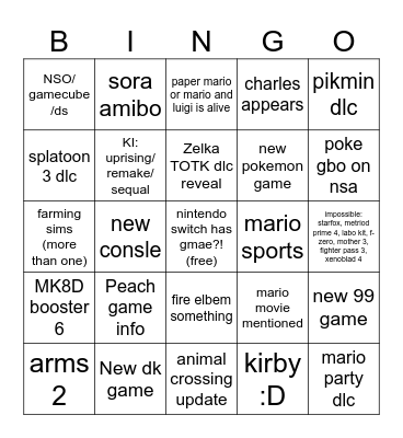 nintento direct bingo Card