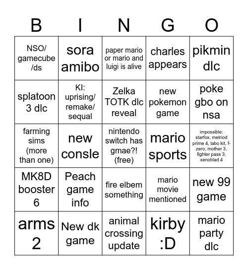 nintento direct bingo Card