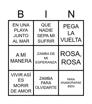BINGO MUSICAL Bingo Card