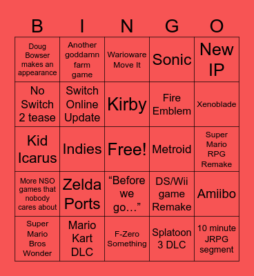 Nintendo Direct September 2023 Bingo Card