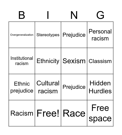 Hidden Hurdles Bingo Card