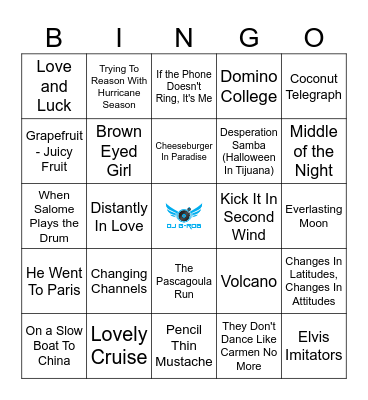 Jimmy Buffett Part 1 Bingo Card