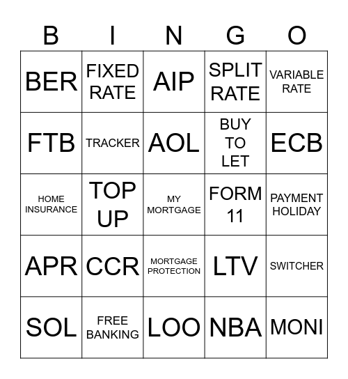 MORTGAGE BINGO Card