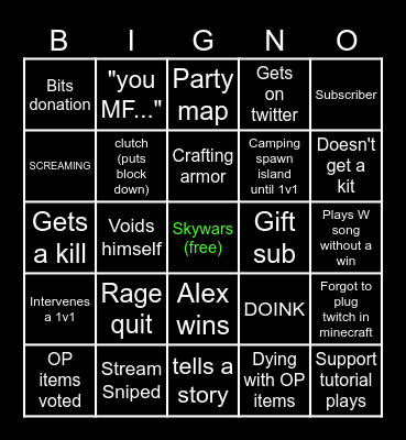 AJG BINGO Card
